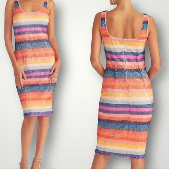 🔥🔥🔥Midnight Doll Striped Sequin Sheath Size 1 - Picture 2 of 9